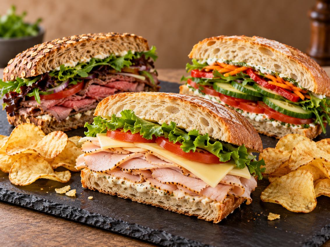 Deli sandwiches with fresh vegetables